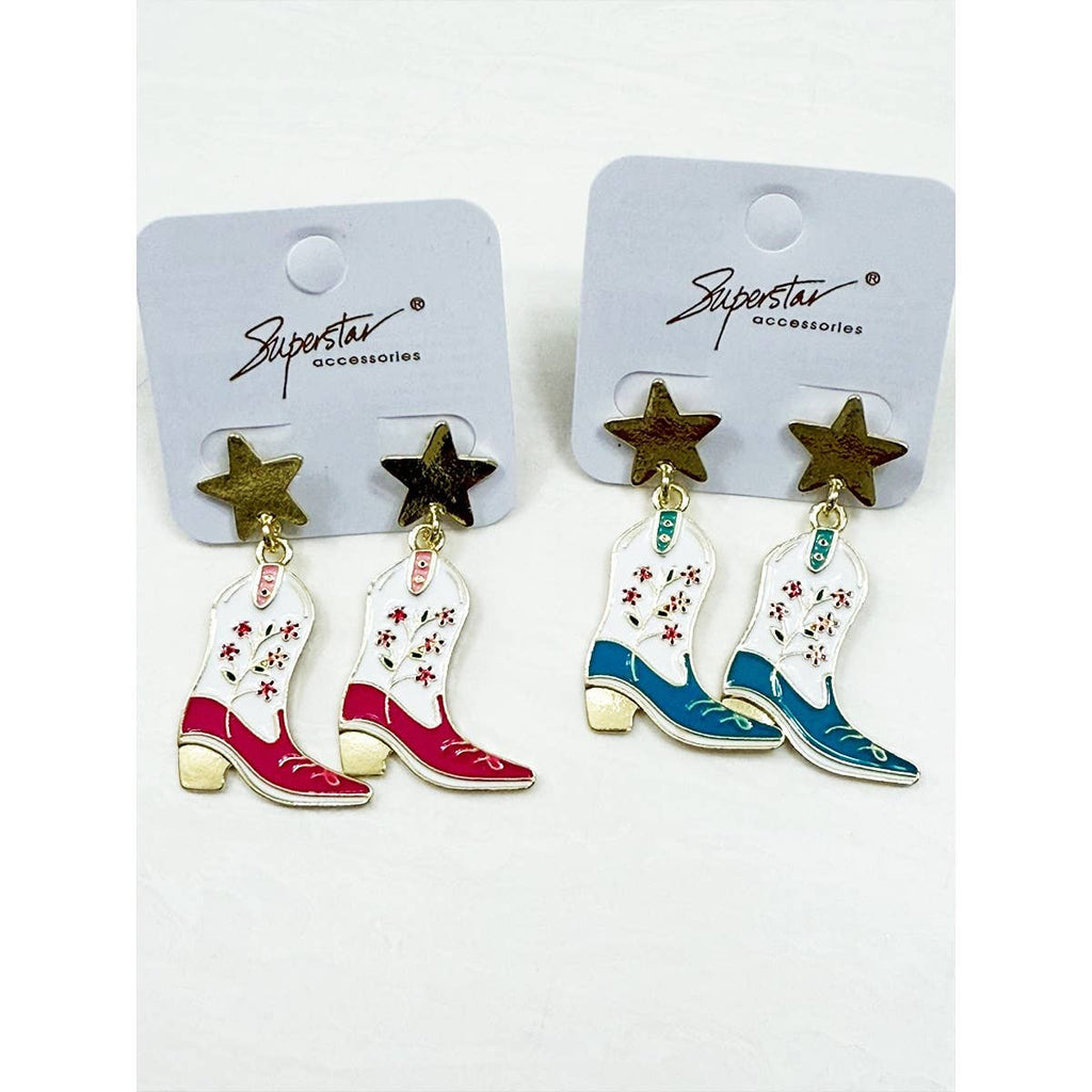 Western Boots and Star Earrings Set