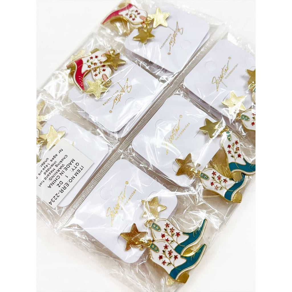 Western Boots and Star Earrings Set