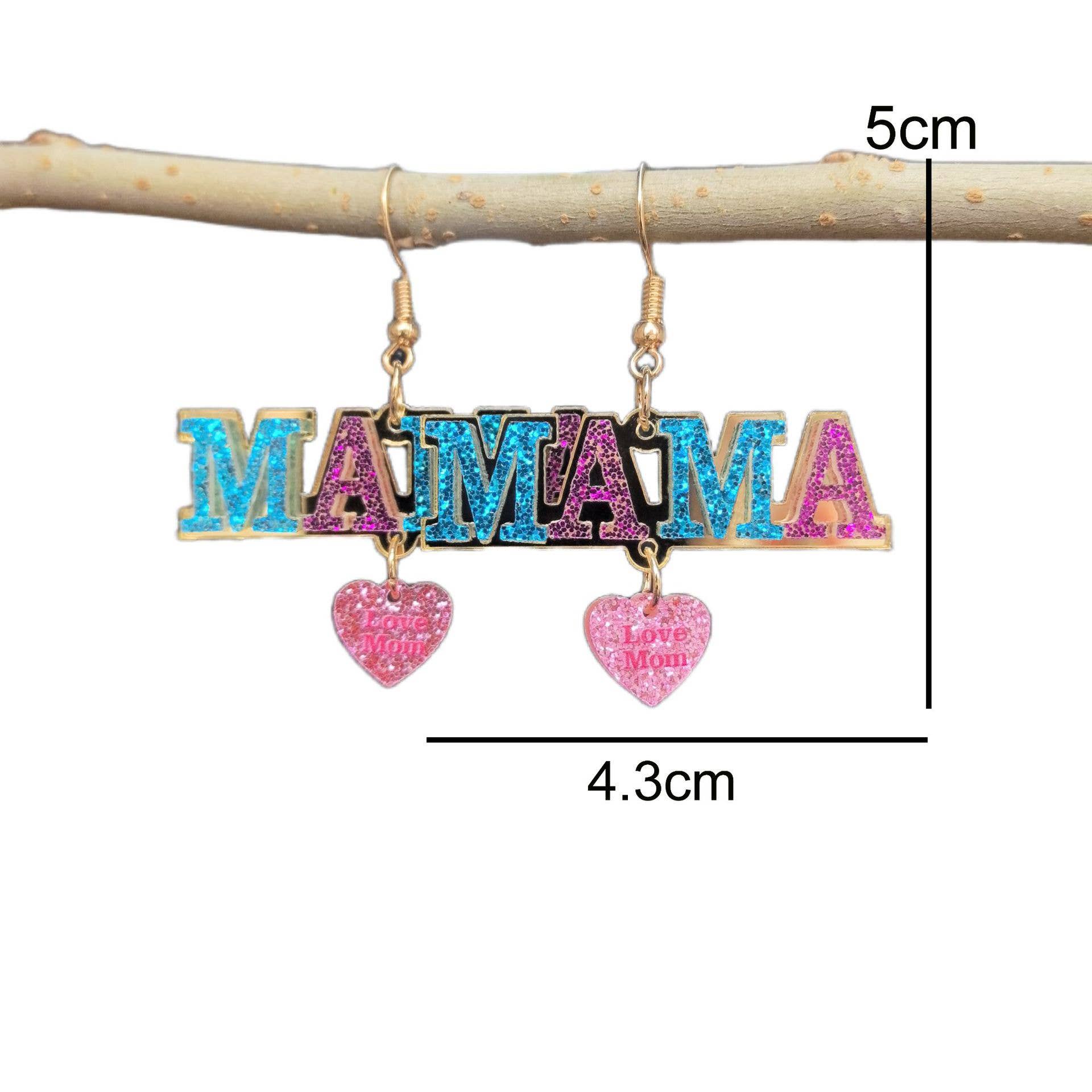 Mother's Day Acrylic MOM MAMA Letter Heart Earrings ZK2765