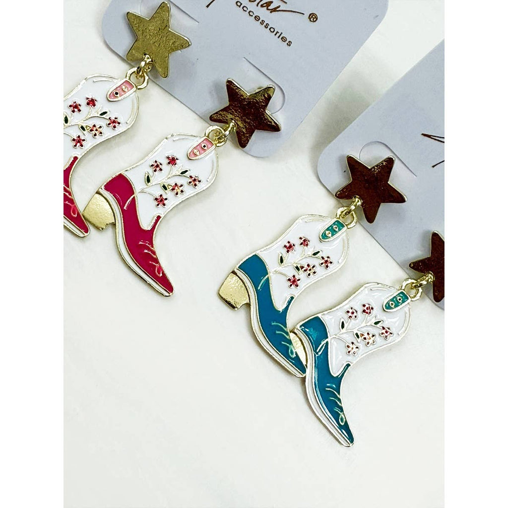 Western Boots and Star Earrings Set