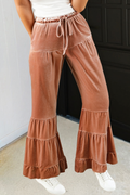 LAS Mineral Wash Lace-up Tiered Bell Bottom Pants (S-XL)