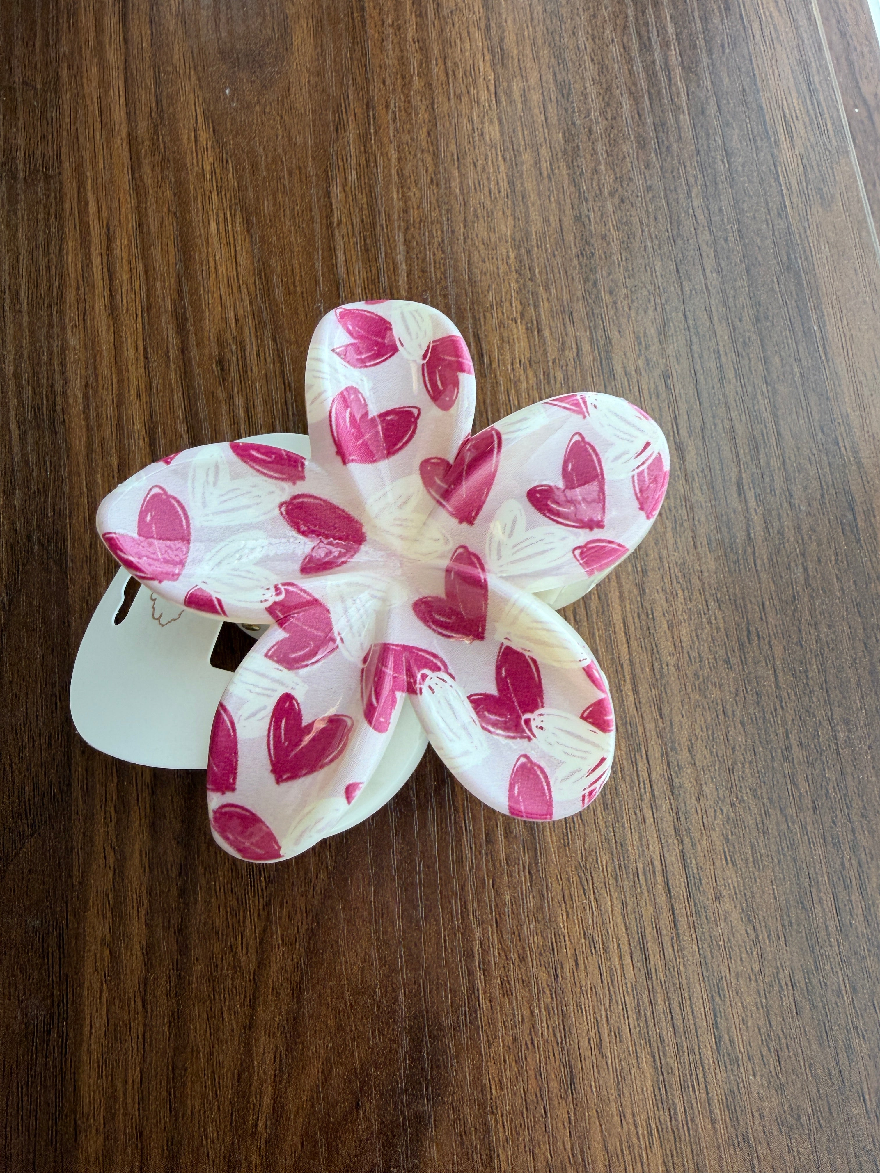Heart Printed Flower Hair Clips