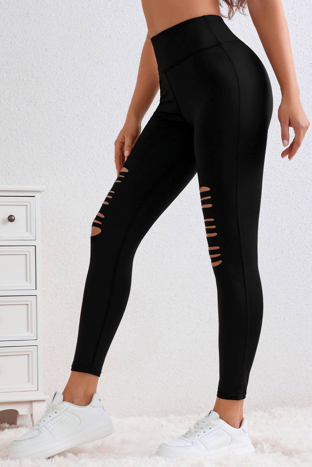 LAS Women Black Cut-out Skinny High Waist Leggings (S-2XL)