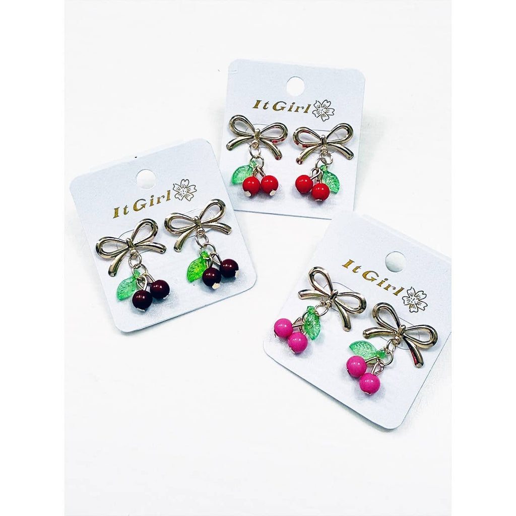 Delicious Cherry Pendant with Bow Earrings