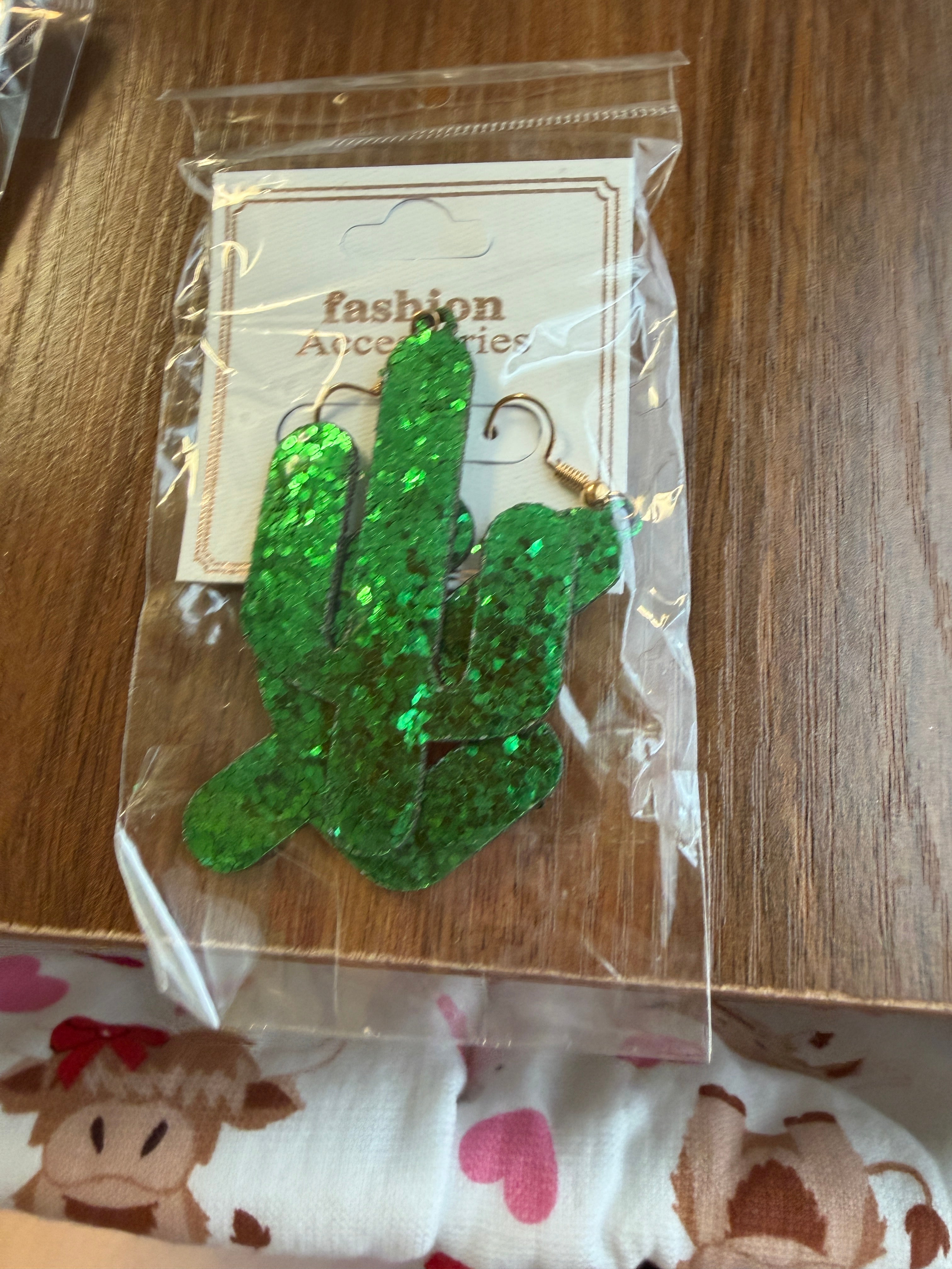 Glitter Pineapple and Cactus Dangle Earrings