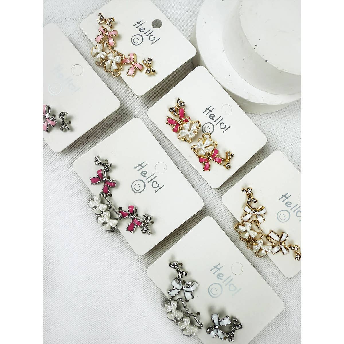 Cute Little Bear Ribbon Bow Earrings