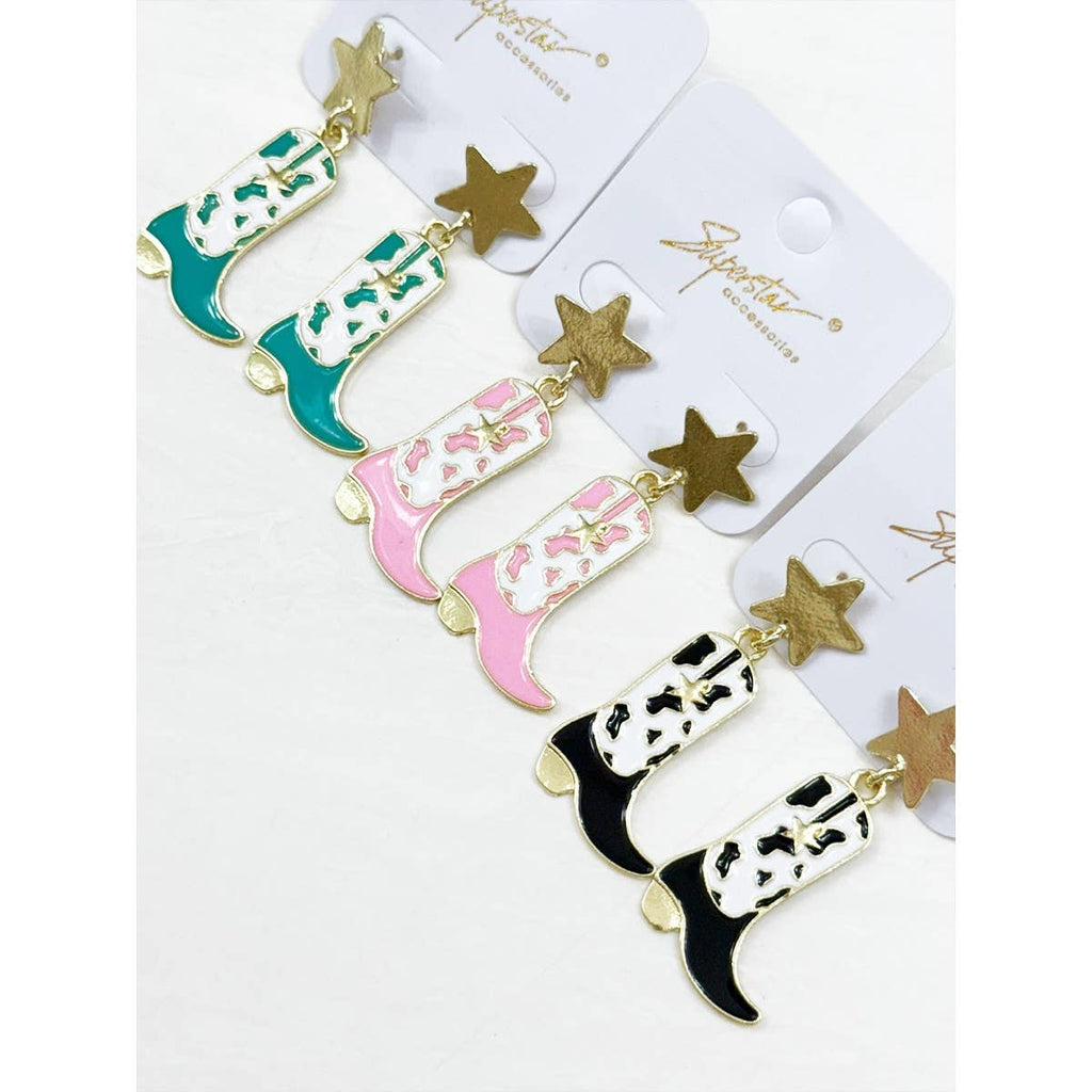 Western Boots and Star Earrings Set