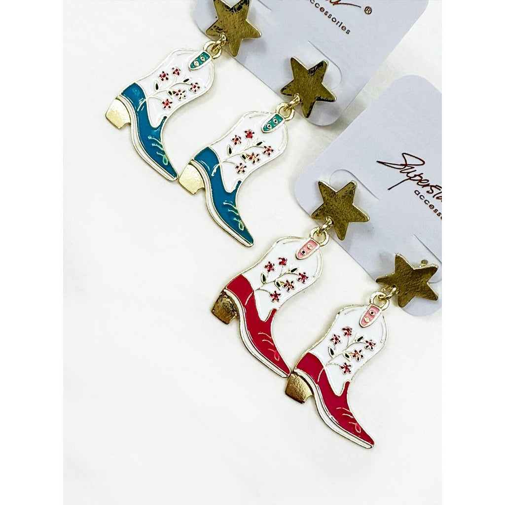 Western Boots and Star Earrings Set