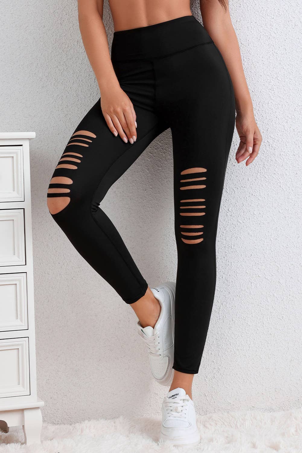 LAS Women Black Cut-out Skinny High Waist Leggings (S-2XL)