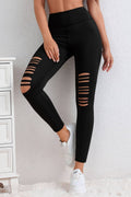 LAS Women Black Cut-out Skinny High Waist Leggings (S-2XL)