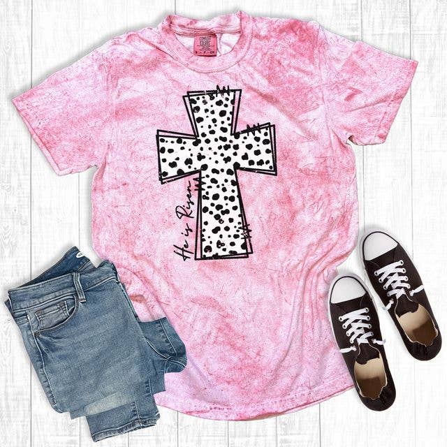He is Risen Cross Comfort Color Pink