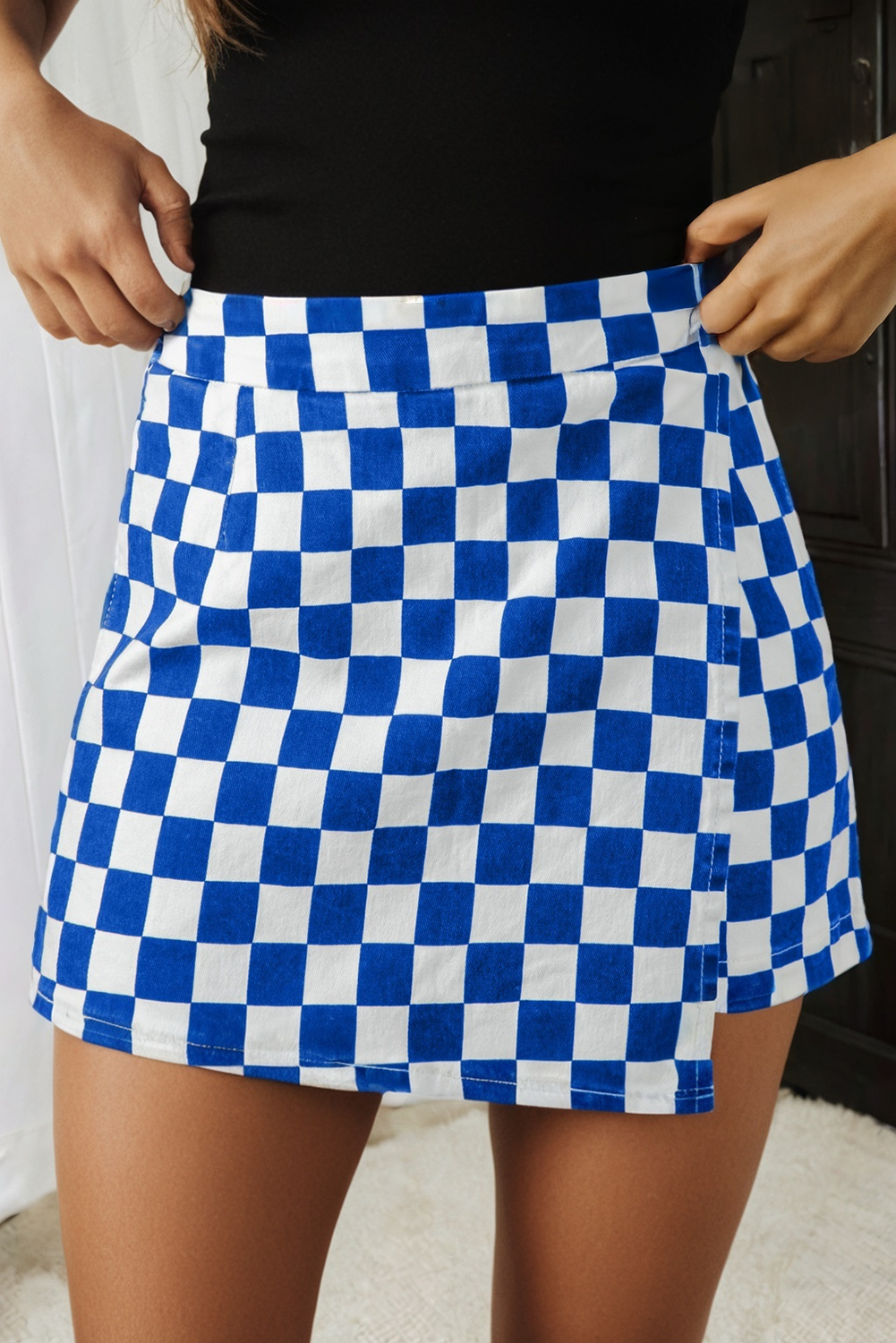 LAS Checkered Print Overlap Mini Skort (4-16)