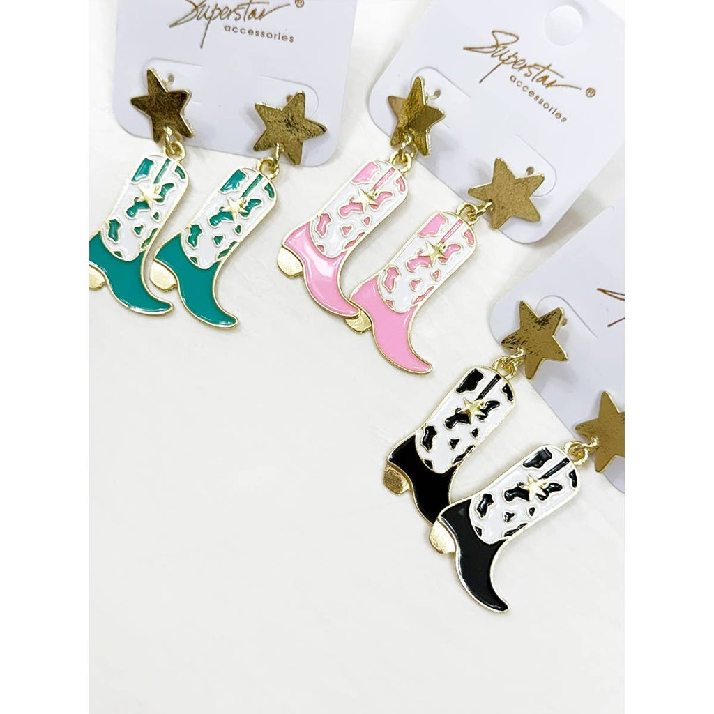 Western Boots and Star Earrings Set