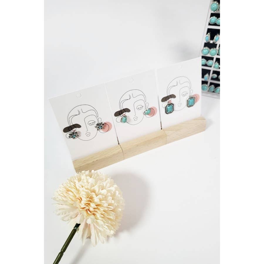 36 Pair Turquoise Stud Earrings with Display Case